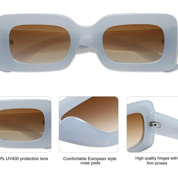 SOJOS Retro 90s Nude Lens Blue Rectangle Frame Sunglasses - Picture 3 of 6